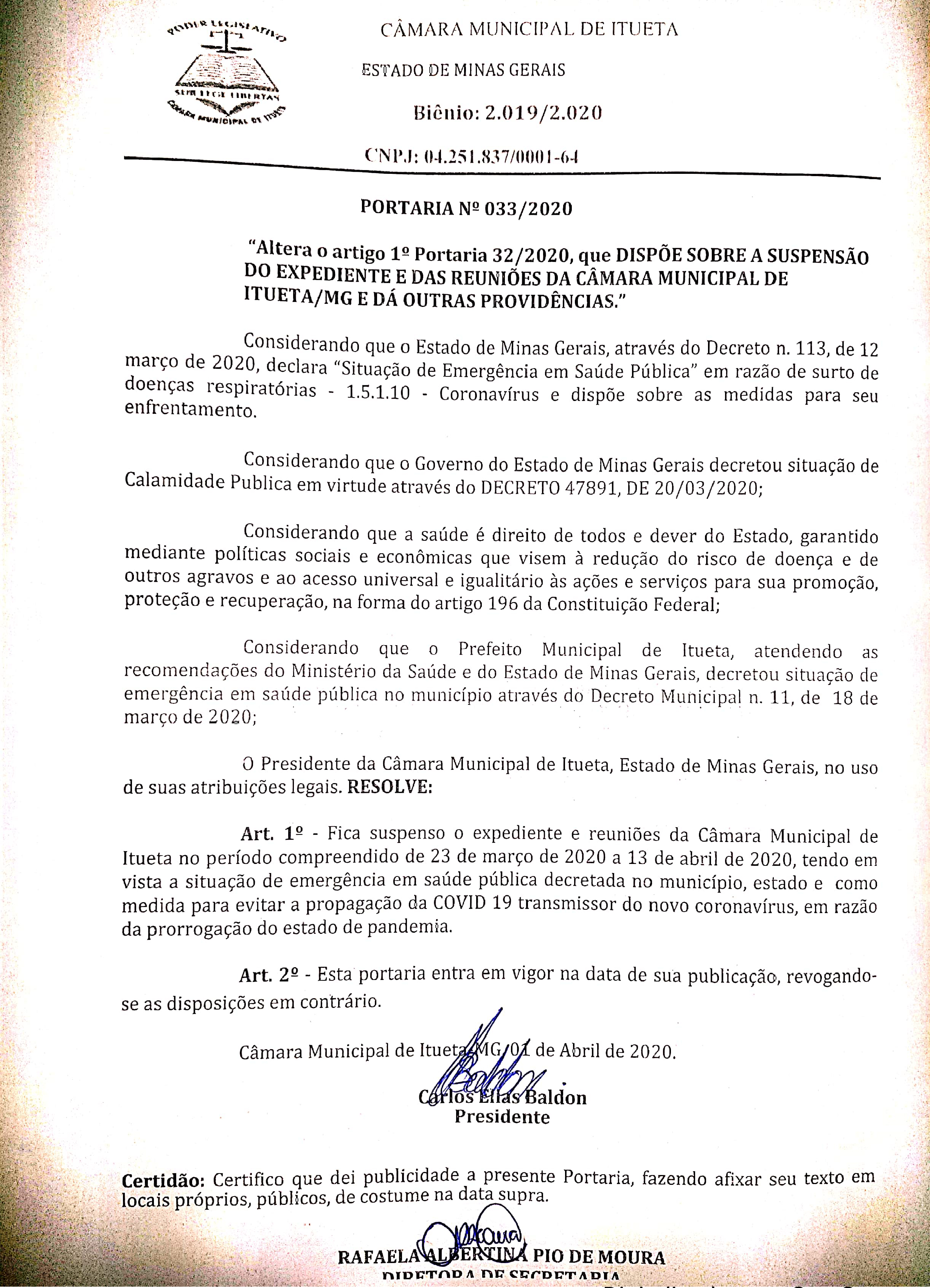 Portaria 033/2020