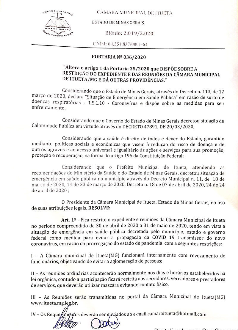 Portaria nº 36/2020